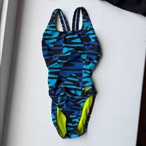 Speedo womens Pro LT Blue & Aqua Striped swim team One-Piece Swimsuit size 26